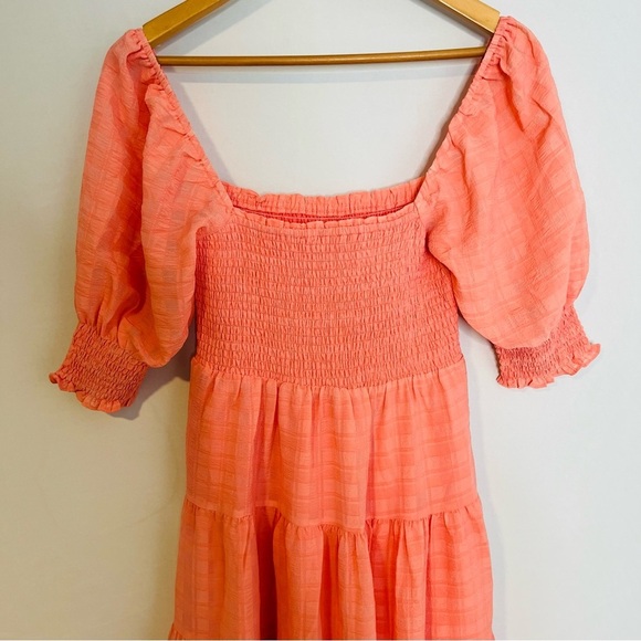Emory Park Peach-Pink Tiered Gauzey Smocked Maxi Dress. Size Small. - Picture 7 of 14